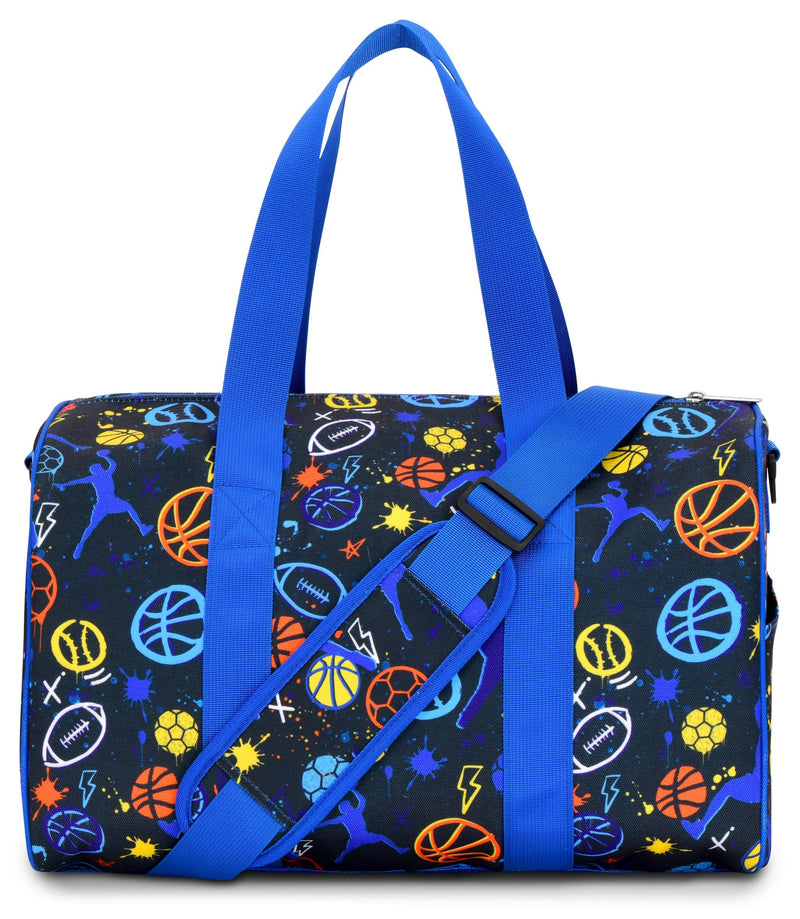 iscream + Corey Paige Designs 17" x 11" Duffle Bag with Sturdy Nylon Exterior for Sport and Travel with Adjustable Strap - Bold Sports
