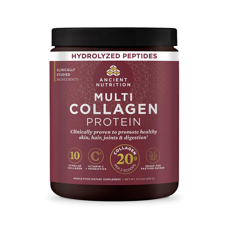 Ancient Nutrition Collagen Peptides Powder, Multi Collagen Protein, Women & Men, Vitamin C, Probiotics, Hydrolyzed Collagen, Supports Skin, Joints, Gut Health, Unflavored (40 Servings) | Vitamin C, Probiotics, Grass-Fed Hydrolyzed Collagen, Supports Sk...