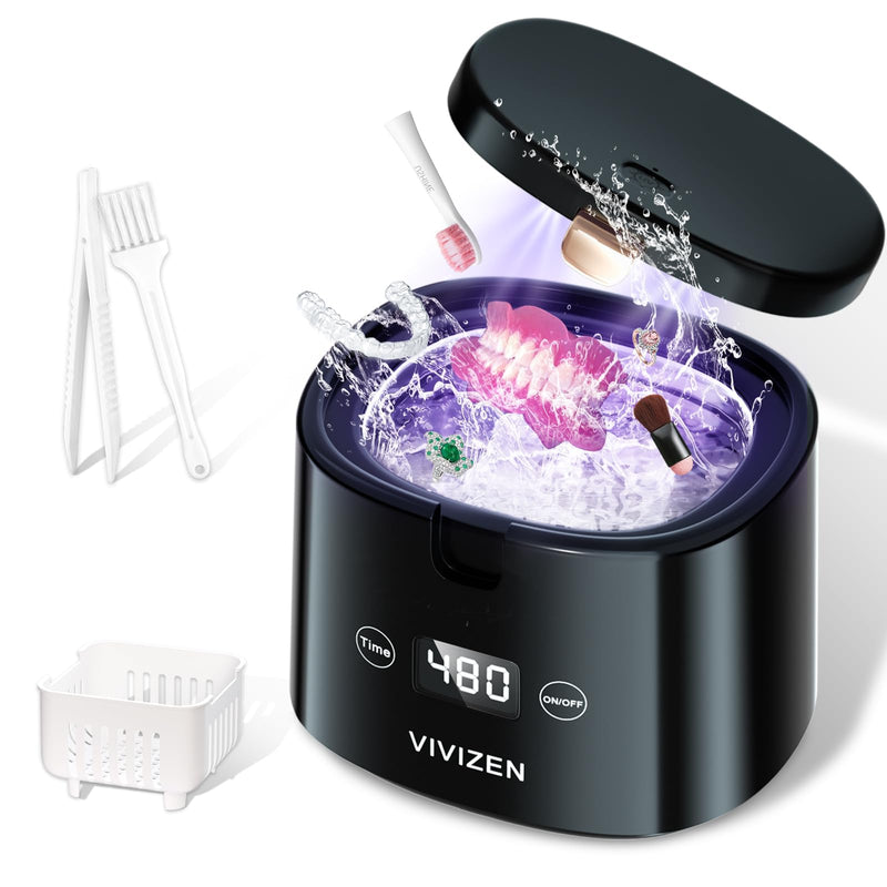 [Australia] - Ultrasonic Retainer Cleaner, Sonic Dental Cleaning Machine for Dentures, Aligners, Braces, Mouth Guards, Jewelry, for All Dental Appliances, Portable 30W/45kHz (Black) black 