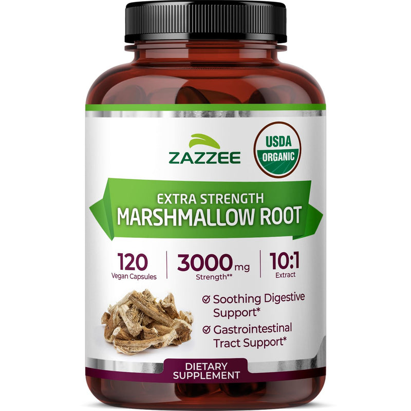 [Australia] - Zazzee USDA Organic Marshmallow Root 10:1 Extract, 3000 mg Strength, 120 Vegan Capsules, 4 Month Supply, Standardized, Concentrated 10X Extract, 100% Vegetarian, All-Natural, Non-GMO, Made in The USA 