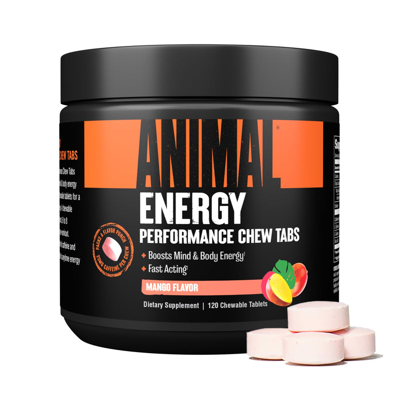 [Australia] - Animal Energy Chews - Fast Acting Caffeine, Nootropics, and Sea Salt Chewable Tablets for Focus and Fuel Endurance - Convenient and Delicious Pre Workout Chew Tabs for Men and Women - Mango Energy - Mango 120 Count (Pack of 1) 