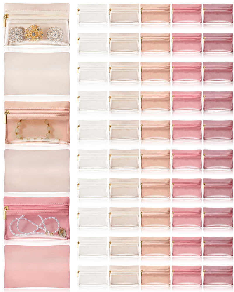 Uiifan Travel Jewelry Organizer Flannel Jewelry Bags Portable Jewelry Pouch with Zipper Pockets for Women Girl Gift 50 Pastel Color