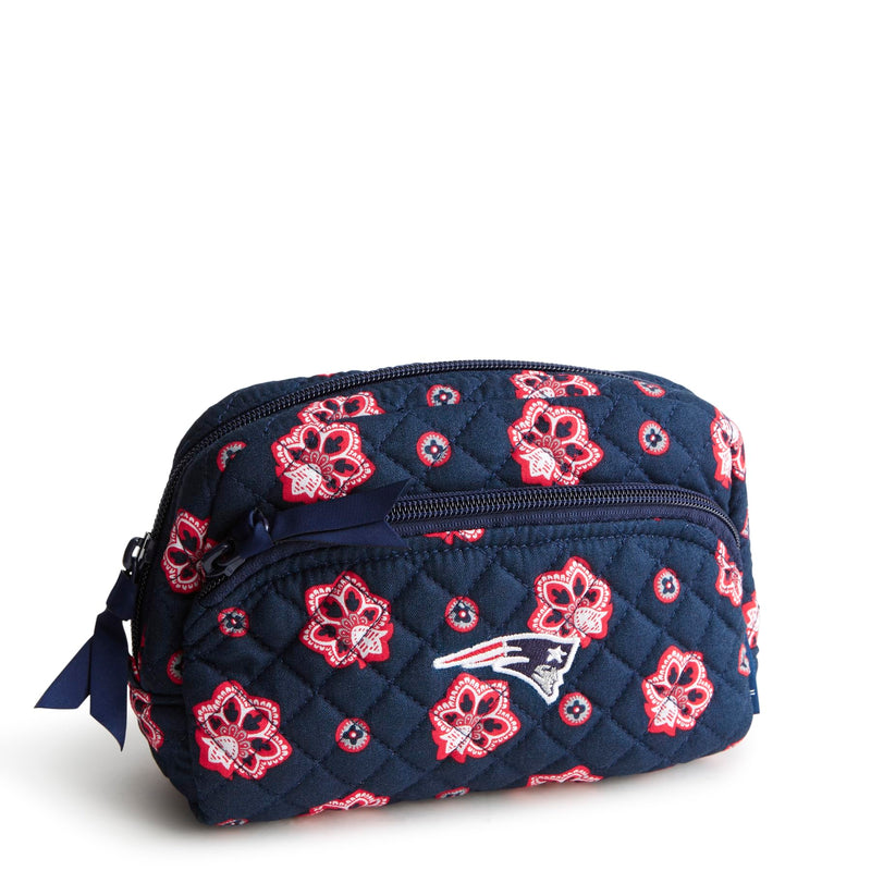 Vera Bradley Women's Cotton Nfl Medium Cosmetic Makeup Organizer Bag (Multiple Teams Available) One Size Nautical Blue/Red Bandana w/New England Patriots