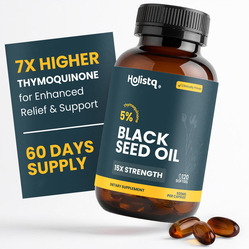 [Australia] - Holistiq Black Seed Oil Organic Cold Pressed Capsules | 5% Thymoquinone | Non-GMO & Vegan | Nigella Sativa Black Cumin Seed Oil, Omega 3 6 9 Adult Immunity Support - 120 Softgels, 2 Months Supply 120 Count (Pack of 1) 