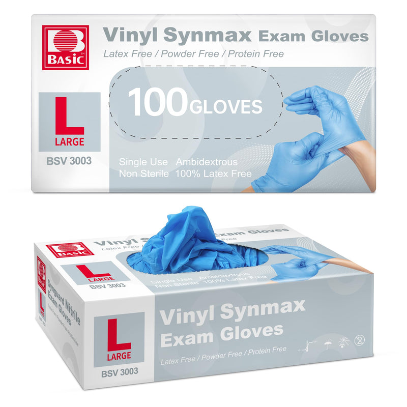 [Australia] - Basic Vinyl Medical Exam Gloves, 4 Mil Powder-Free Latex-Free Food Grade Cleaning Disposable Glove, Blue 100Pcs Blue (Large 100) 
