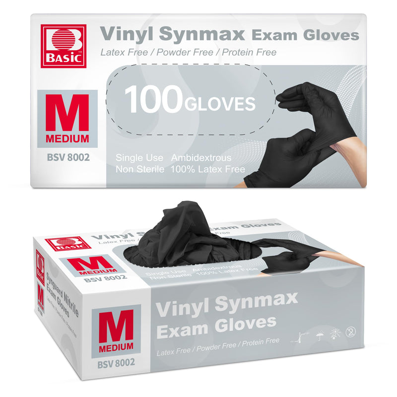 [Australia] - Basic Vinyl Exam Gloves, 4 Mil Powder-Free Latex-Free Food Grade Cleaning Disposable Medical Glove, Black 100Pcs Black (Medium 100) 