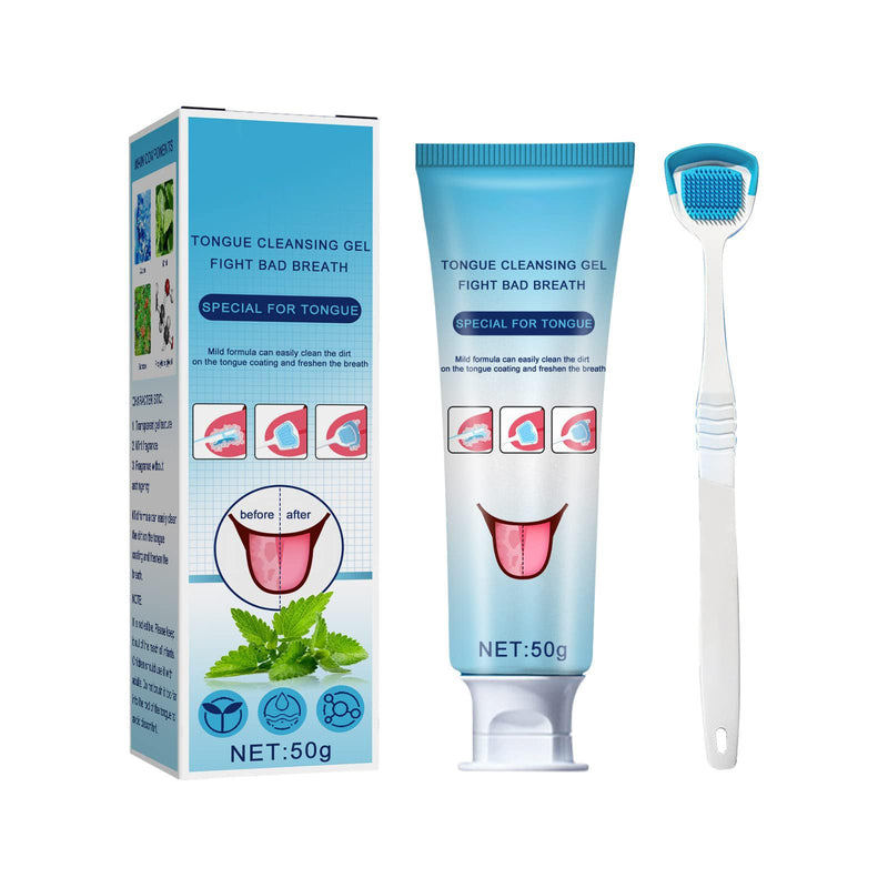 [Australia] - Tongue Cleaning Gel Set, Tongue Cleaner Gel with Tongue Brush, Easy to Use for Adults Kids, Tongue Scraper Scrubber for Adults with Cleaning Gel 