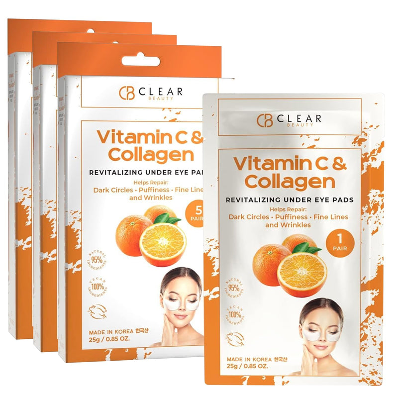 Clear Beauty Vitamin C & Collagen Under Eye Patches – Reduces Dark Circles, Puffiness & Fine Lines – Hydrating & Firming Eye Pads – Dermatologist Tested, Korean Skin Care, Vegan Clean Beauty – 3 Pack Vitamin C & Collagen (15 Pairs)