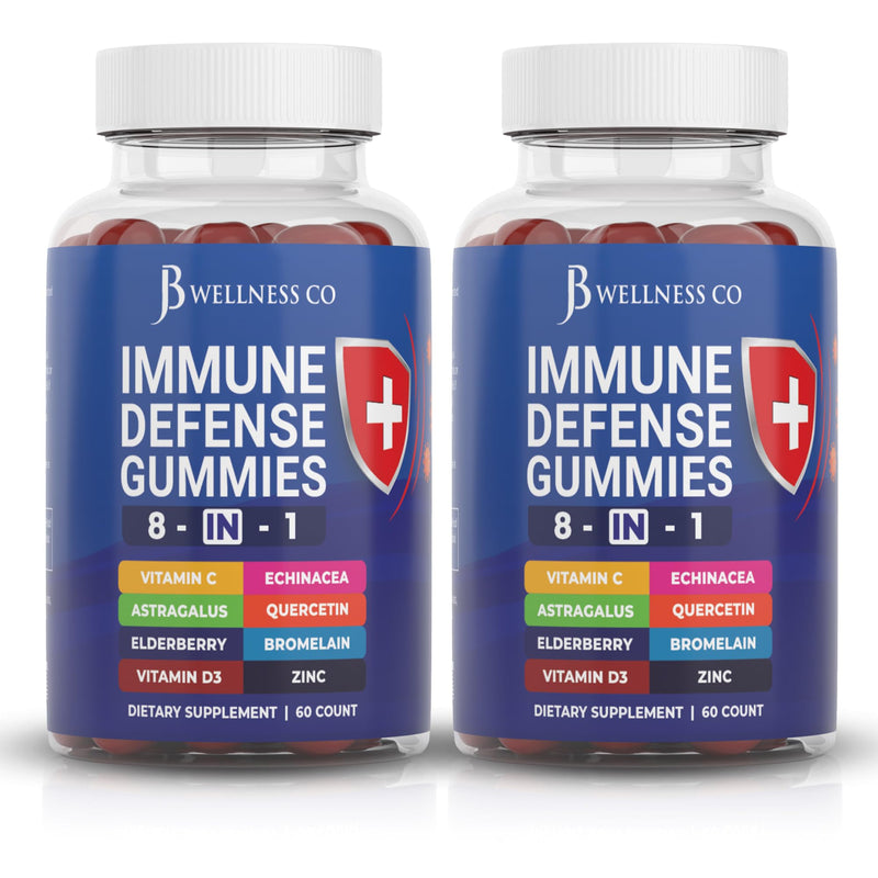 [Australia] - 8 in 1 Immune Defense Booster Supplement Gummies with Astragalus Root, Vitamin C and Zinc, Vitamin D3, Elderberry and Quercetin (2 Pack) 