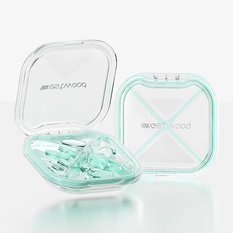 Small Pill Box, Cute Pill Case for Purse Pocket, Travel Pill Organizer, Daily Pill Container Pill Holder for Medication, Vitamins, Fish Oil, Supplements (Green) Green