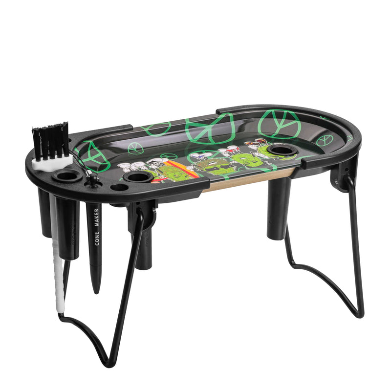 [Australia] - Free Boy 8.5x3.5 Inch Metal Rolling Tray Cone Loader for King Size&1 1/4 Size Pre Rolled Cone,Cone Pre Roll Machine Includes Foldable Stand Cone Filler,Filler Funnel & Packer-Black&Green 