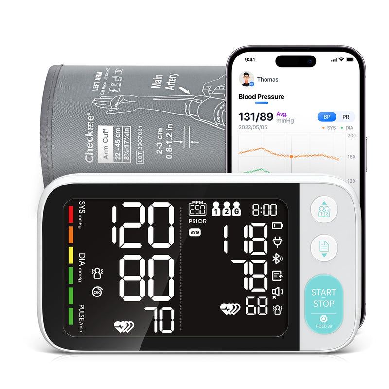 [Australia] - Checkme Blutooth Blood Pressure Monitors for Home Use, Blood Pressure Machine with Dual-Display, Extra-Large Adult Cuff, 500 Readings, Voice Broadcast - Automatic BP Monitor with Bluetooth 