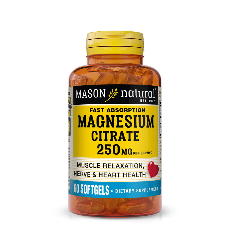 Mason Natural Magnesium Citrate 250 mg, Fast Absorption, 30 Day Supply | 250mg fast-absorbing magnesium citrate to support normal muscle, nerve & heart function; 60 softgels 60 Count (Pack of 1)