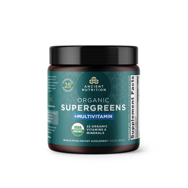 Ancient Nutrition Organic Super Greens + Multivitamins Powder | Vitamins + Made from Real Fruits, Vegetables and Herbs, for Digestive and Energy Support, 12 Servings