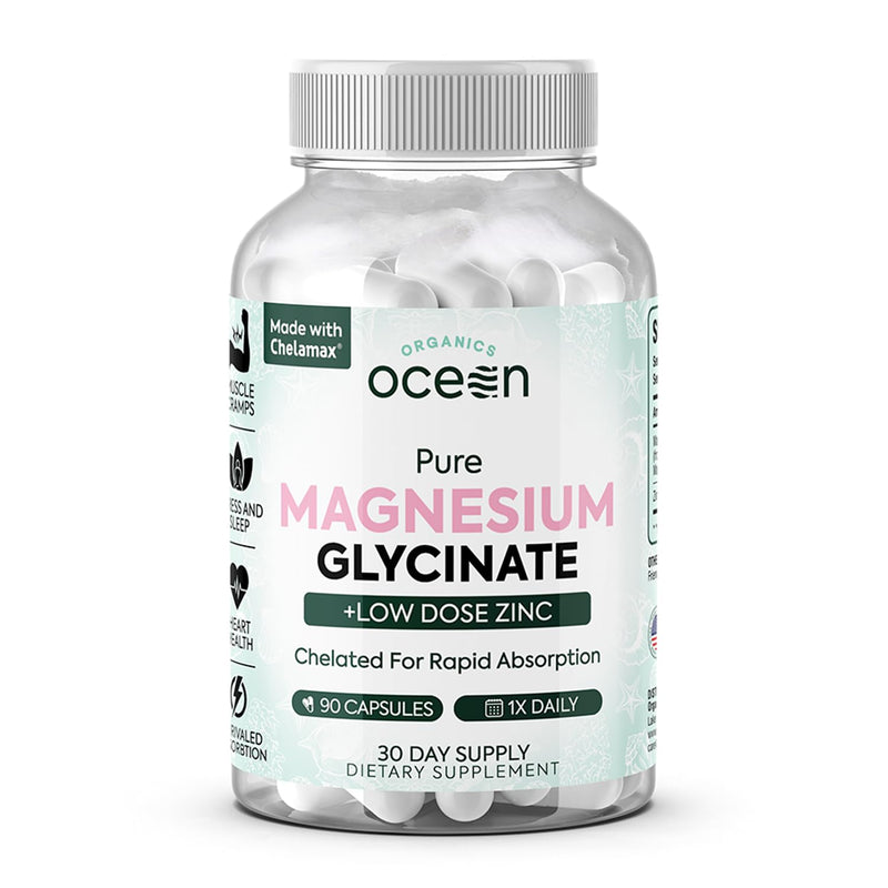 [Australia] - Pure Magnesium Glycinate with Zinc - Maximum Strength Chelated Magnesium Supplement for Women and Men for Muscle Cramps and Sleep Support - 90 Capsule 90 Count (Pack of 1) 