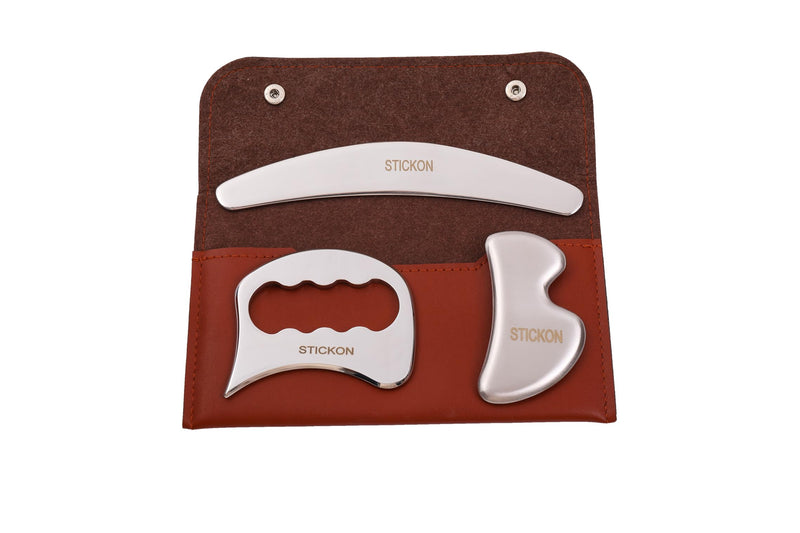 [Australia] - STICKON Stainless Steel Muscle Scraper Tools Set 3 in 1, Gua Sha Scraping Massage Tools for Physical Therapy,Derma Edge Massage Tool & GuaSha Massage Scraper Tool(STICKON-56) Pitao17 Shape 