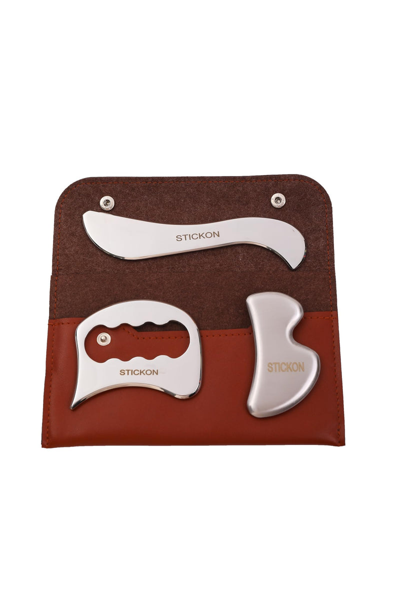 [Australia] - STICKON 3 in 1 Stainless Steel Muscle Scraper Tools Set, Gua Sha Scraping Massage Tools for Physical Therapy, IASTM Tools Soft Tissue Massage Tool, Guasha Tool for Body(STICKON-54) Pitao15 Shape 