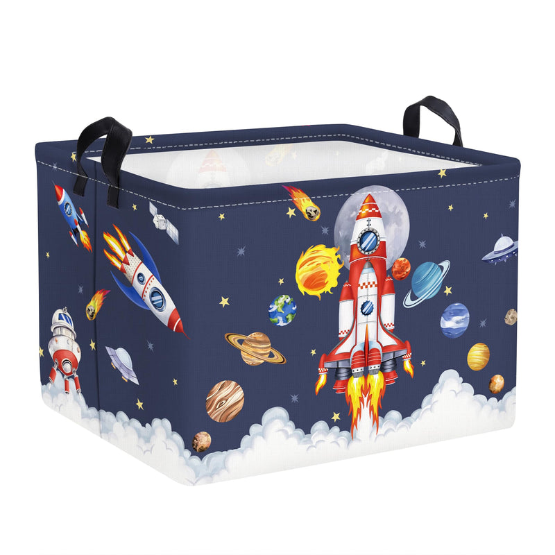 [Australia] - Clastyle Space Rocket Launch Storage Basket Boy Pool Beach Towel Bin Blue Planets Toy Book Shelf Basket Meteorit Rectangle Gift Clothes Cube 40*30*30 cm 