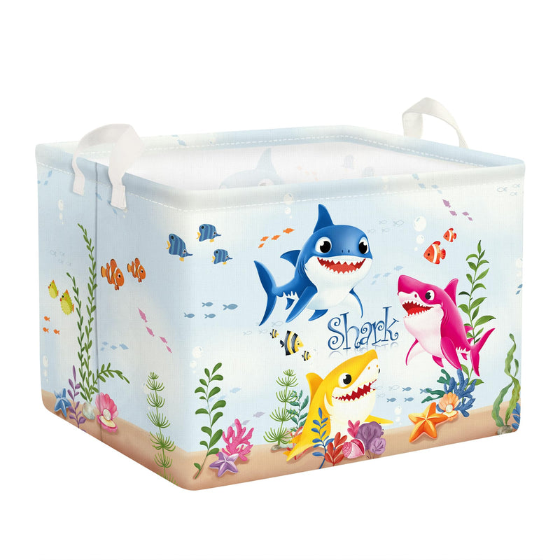[Australia] - Clastyle Shark Baby Shower Basket Rectangle Nursery Gift Bin Summer Pool Beach Towel Basket Sea Fish Toy Clothes Book Shelf Basket 40*30*30 cm 