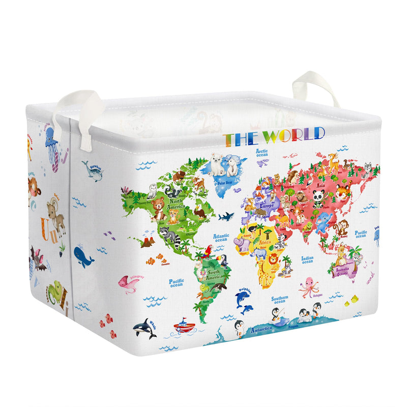 [Australia] - Clastyle Cute Alphabet Animals Shelf Basket Kid World Map Toys Box Bin Organizer Rectangle Clothes Books Storage Cube Gift Basket Empty 40*30*30 cm 