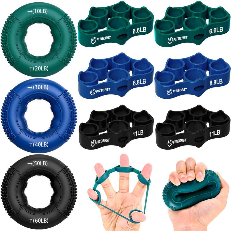 [Australia] - FitBeast Grip Strength Trainer, Finger Exerciser, Forearm Strengthener 9-Piece Kit, Hand Grip Strengthener Targeted Strength, Relief & Recovery Deep Blue 