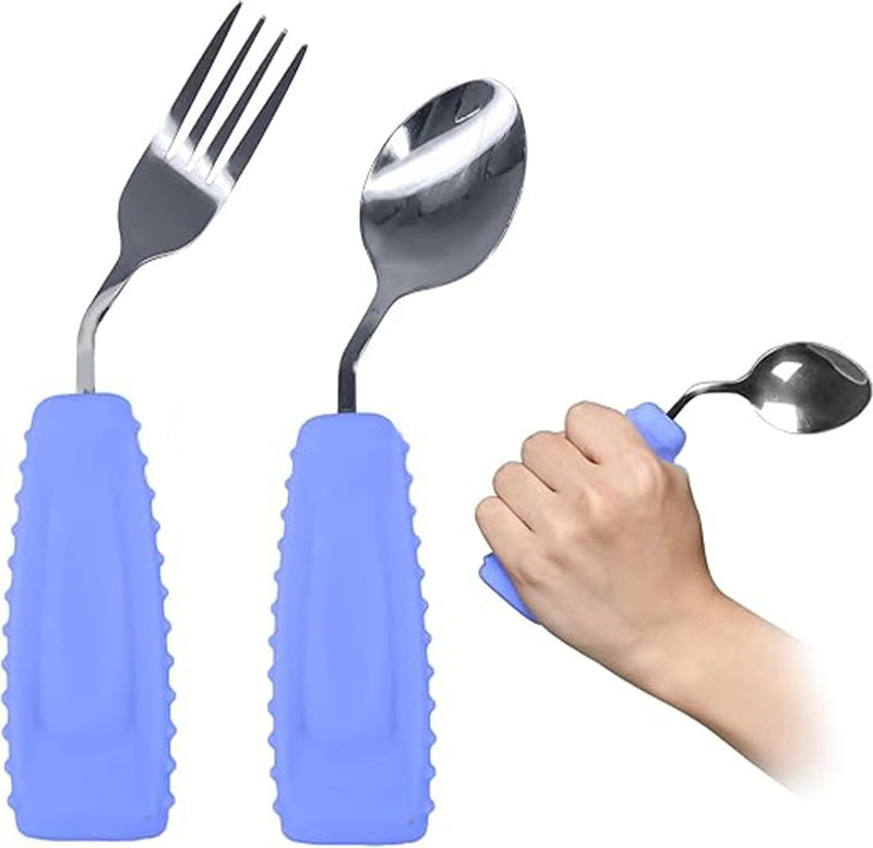 [Australia] - Adaptive Utensils,Parkinson’s Spoon, Handicap Aid, Angled Silverware Spoon and Fork Set for Elderly, Arthritis, Dementia, Disable, Handicapped Hands(Left Hand,Pack of 2,Purple) Left Hand,Pack of 2,Purple 