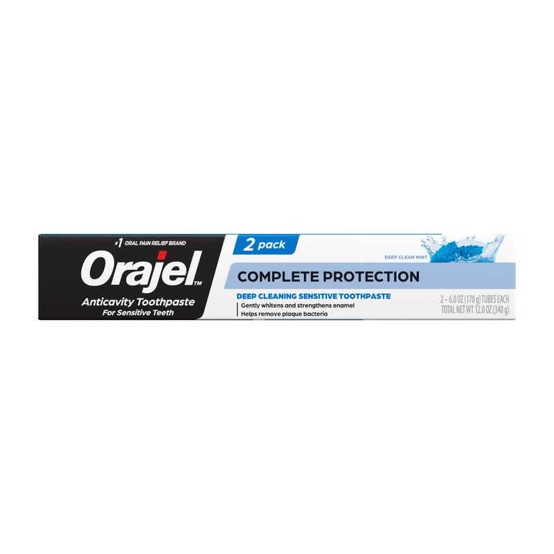 [Australia] - Orajel Complete Protection Deep Cleaning Sensitive Toothpaste, Gently Whitens Teeth, Anticavity Fluoride Toothpaste for Adults, Deep Clean Mint Flavor, 6.0 Oz (2 Pack) 