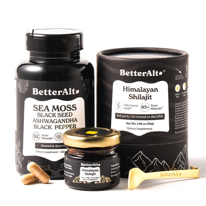 [Australia] - Shilajit Resin 30 gm & Sea Moss Capsules Energy Duo| Pure Himalayan Shilajit Gold Grade for Men & Women with High Potency & Irish Sea Moss with Black Seed Oil 