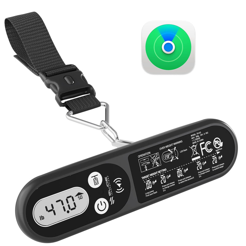 Digital Luggage Weight Scale with Apple Find My Tracker, up to 110lb/50kg | Portable Suitcase Scale & Tracker w/ Carry Handle, Hangs On Baggage, Backlit Led Display, Overweight Alert, Battery Included