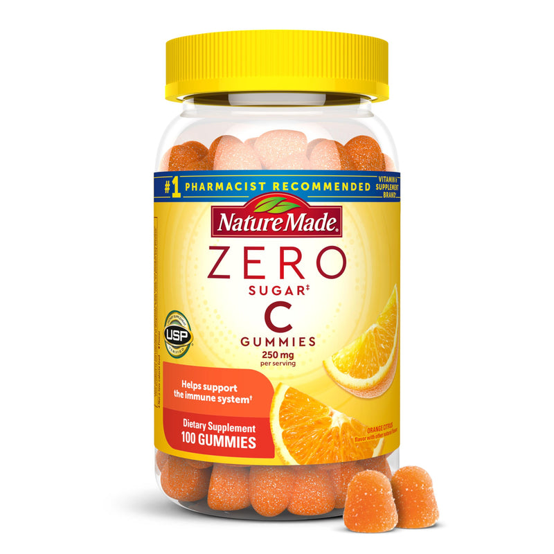Nature Made Zero Sugar Vitamin C Gummies 250 mg per Serving, 100 Gummies | Sugar Free Vitamin C Gummies for Immune and Antioxidant Support, Aspartame Free, Orange Citrus Flavor, 50 Day Supply 100 Count (Pack of 1)