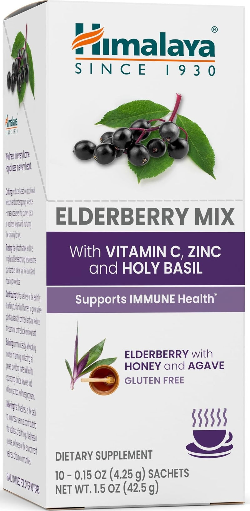 Himalaya Elderberry Immune Support Drink Mix with Vitamin C, 10 Packets | Easy To Mix Immune Supplement with Elderberry, Zinc, Vitamin C & Holy Basil, 0.15 oz Packets - Gluten Free, Caffeine Free