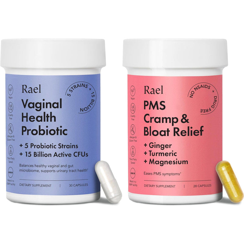 Rael Supplement for Women Bundle - Probiotics, Digestive Enzymes, Urinary Tract Health (30 Day Supply) & PMS Supplement (28 Capsules)