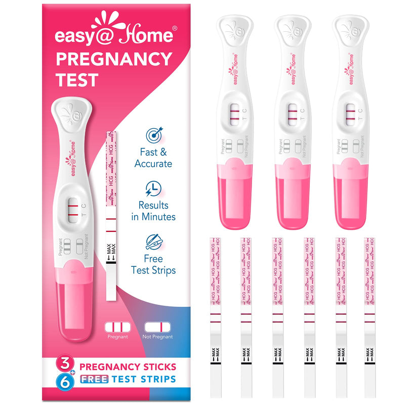 easy@Home 9 Count Pregnancy Tests: 3 Early Detection Pregnancy Sticks | 6 Reliable Precise Pregnancy Test Strips - Instant Readings in Minutes | 9 Counts 3 Sticks + 6 Strips