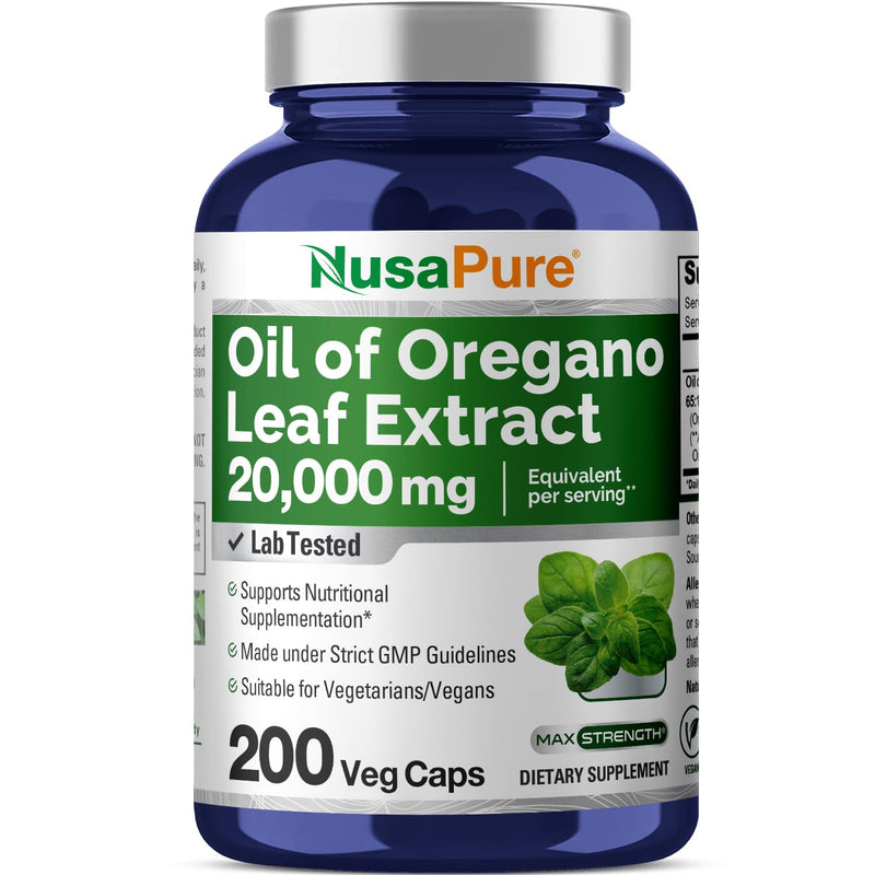 [Australia] - NusaPure Oregano Oil Extract 20000mg | 200 Veggie Capsules | Naturally Occurring Carvacrol | Powder, Non-GMO and Extract 65:1 