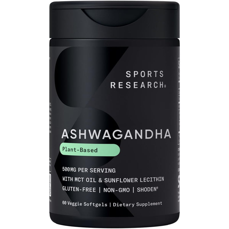 [Australia] - Sports Research® Ashwagandha Softgels with Coconut MCT Oil - Natural Adaptogen made with Shoden® Ashwa for Relaxation, Calm & Sleep Support - Gluten Free & Vegan Friendly - 60 Count 60 Count (Pack of 1) 