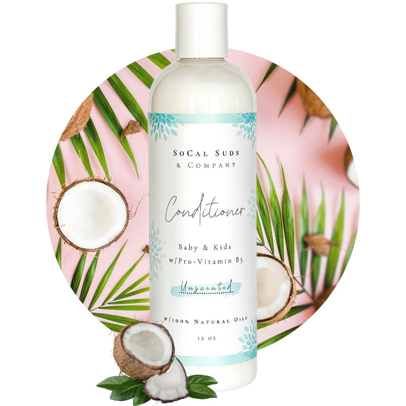 [Australia] - SoCal Suds & Company - Organic Baby & Kids Conditioner - Moisture Baby Hair Conditioner - Gentle Natural Vitamin Rich Ingredient Organic Oils for Babies and Kids Sensitive Scalp - Unscented, 12oz 12 Fl Oz (Pack of 1) 