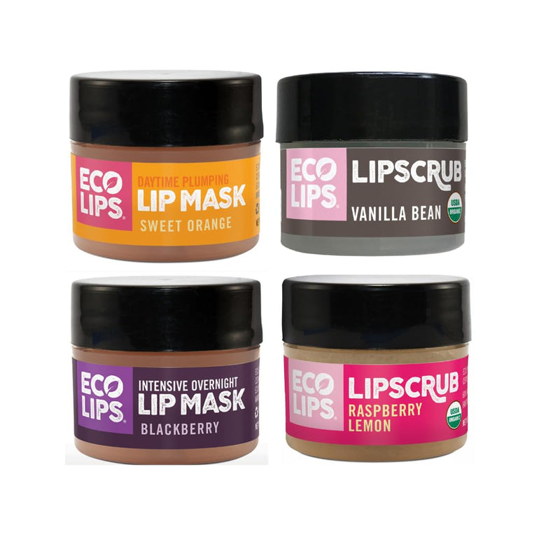 [Australia] - Eco Lips Organic Sugar Lip Scrub, Plumping Lip Mask & Overnight Intensive Lip Mask for Chapped Lips 4-Pack (0.25 oz. each) ‚Äì 100% Natural 4-Pack (Lip Scrubs & Masks) 