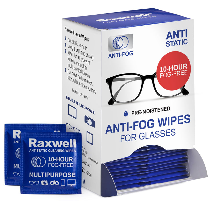 [Australia] - Anti-Fog Wipes for Glasses, Lightly Pre-Moistened, 100 Count, Streak-Free Glasses & Screen Cleaner Wipes. Safe for All Lenses, Eyeglass, Sunglasses, Phone, Camera Lens Individually Wrapped for Travel 