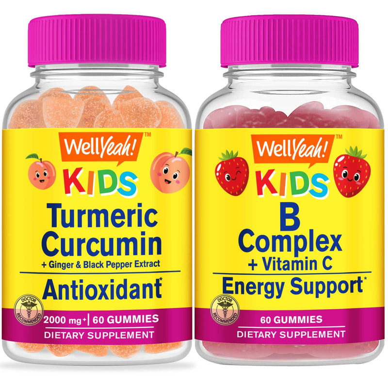 Turmeric Curcumin Kids + B Complex Kids, Gummies Bundle - Great Tasting, Vitamin Supplement, Gluten Free, GMO Free, Chewable Gummy