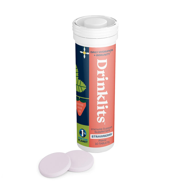 Drinklits Strawberry Daily Immune Support Tablets | 0g Sugar - Vitamin C - Electrolytes - Botanical Blend | Single Tube (10 Tablets/Servings) 10 Count (Pack of 1)