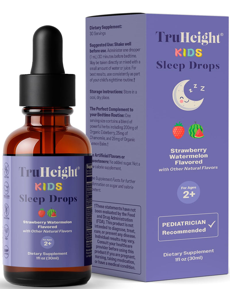TruHeight Kids Sleep Tincture Ages 2+ (Watermelon Flavor) - Babies, Toddlers & Kids Natural Sleep Aid - Baby, Toddler, Child Melatonin 2 Year Old+ - Vitamin B6, Riboflavin, Zinc, Copper, Lemon Balm 1 Fl Oz (Pack of 3)