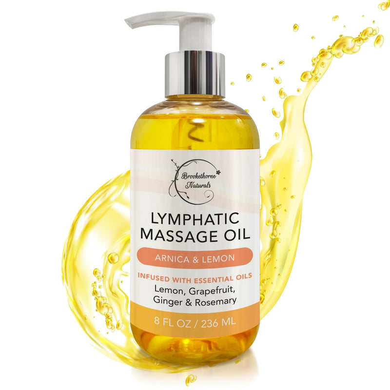 [Australia] - Lymphatic Massage Oil for Massage Therapy | 100% Natural Lymphatic Drainage Oil | Premium Quality with Arnica, Lemon & Ginger Oil | for Post Surgery Recovery & Detox | 8oz by Brookethorne Naturals 