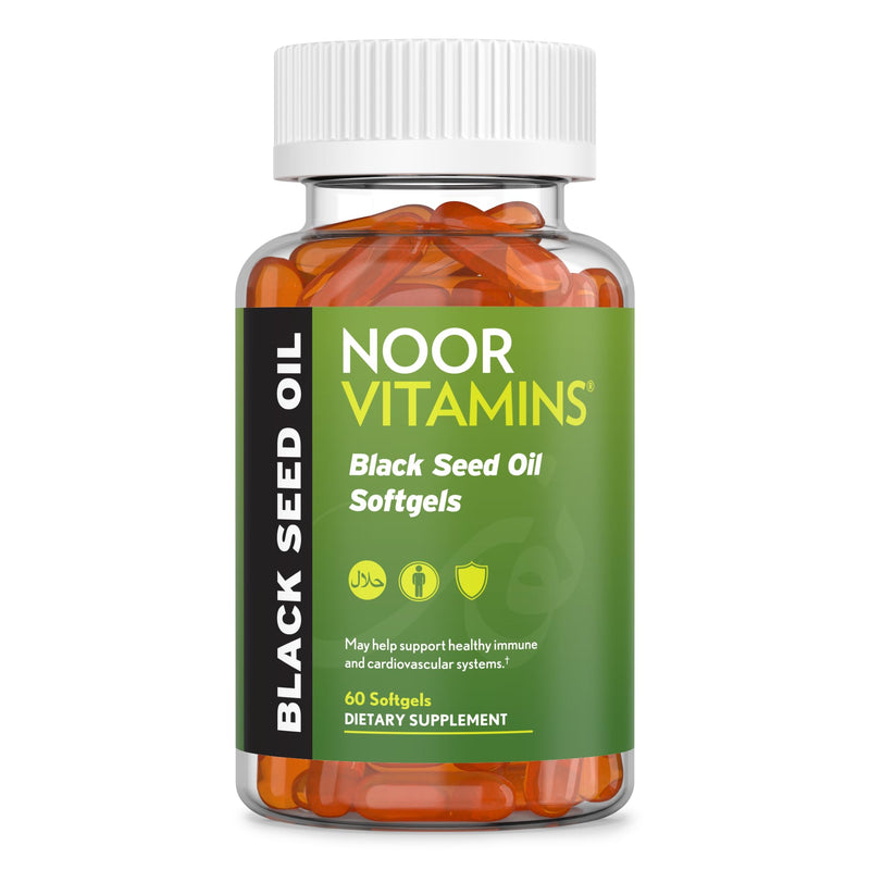 [Australia] - Noor Vitamins Halal Black Seed Oil Capsules, Halal Vitamins, 1000 mg Black Seed Oil from Nigella Sativa, Thymoquinone, Non-GMO, Gluten Free, 60 Count 