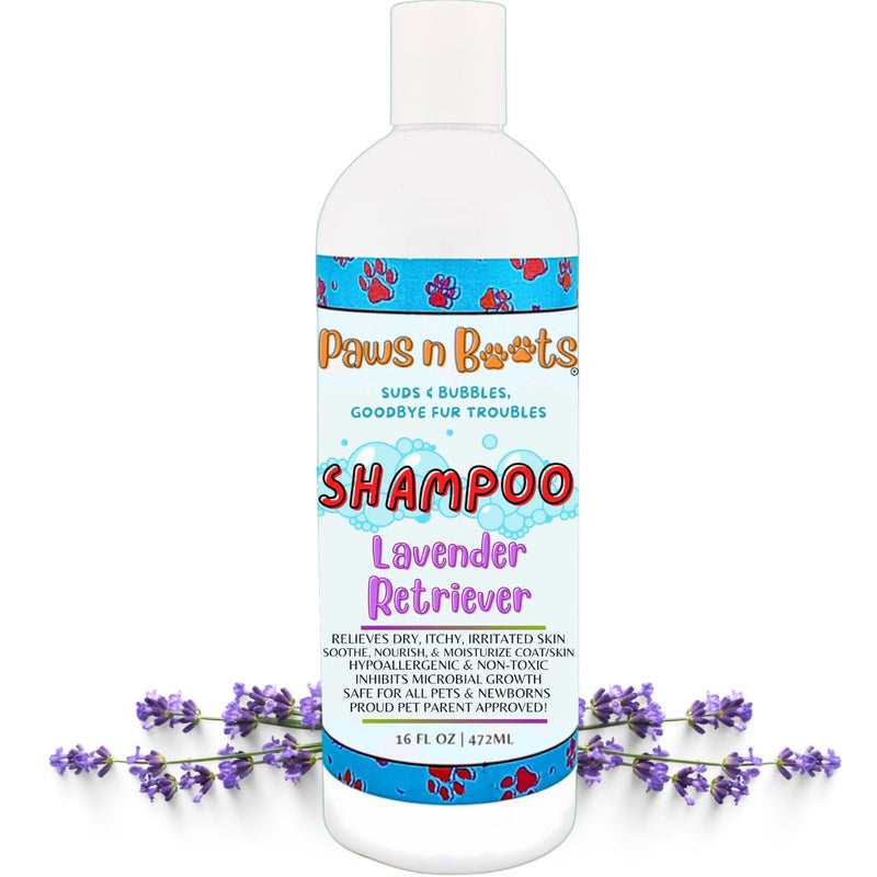 Pet Shampoo Lavender, 100% Organic, All-Natural & Non-Toxic to Pets. Fast Relief for Dry, Itchy, Irritated Skin, Hypoallergenic, Tearless & Cruelty Free, Odor Controlling Made in USA 16oz Paws n Suds - PawsPlanet Australia