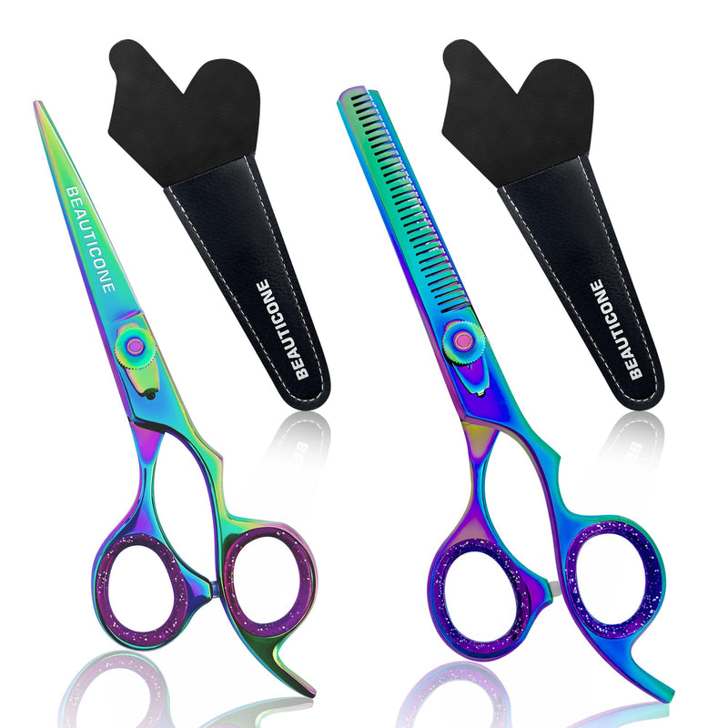 Hair Cutting & Thinning Scissors Set, Professional 6.5" Barber Shears for Haircut Men/Women, Beard & Mustache Trimming Stainless Steel Hairdressing Scissors, Adjustable Screw Multi Set of 2