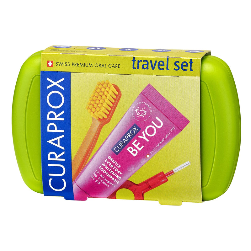 Curaprox Travel Kit - CS 5460 Toothbrush with 'Be You' Toothpaste | 2 CPS Prime Interdental Brushes 07 and 09 | Dental Care Kit 9.5 cm x 6 cm |Green 1 Count (Pack of 1)
