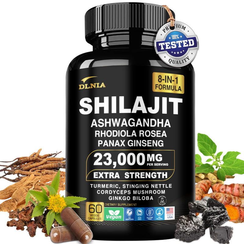 [Australia] - 8-In-1 Shilajit Pure Himalayan Organic Supplement 9000MG with Rhodiola Rosea 1000MG, Ashwagandha 2000MG, Ginseng, Gingko Biloba, Turmeric, Cordyceps Mushroom, Stinging Nettle for Full Body Power 
