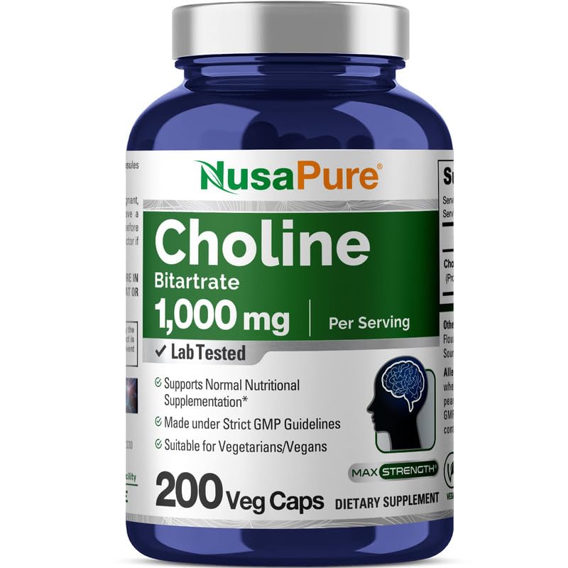 [Australia] - NusaPure Choline Bitartrate 1000 mg 200 Veggie Capsules (Vegetarian, Non-GMO) 