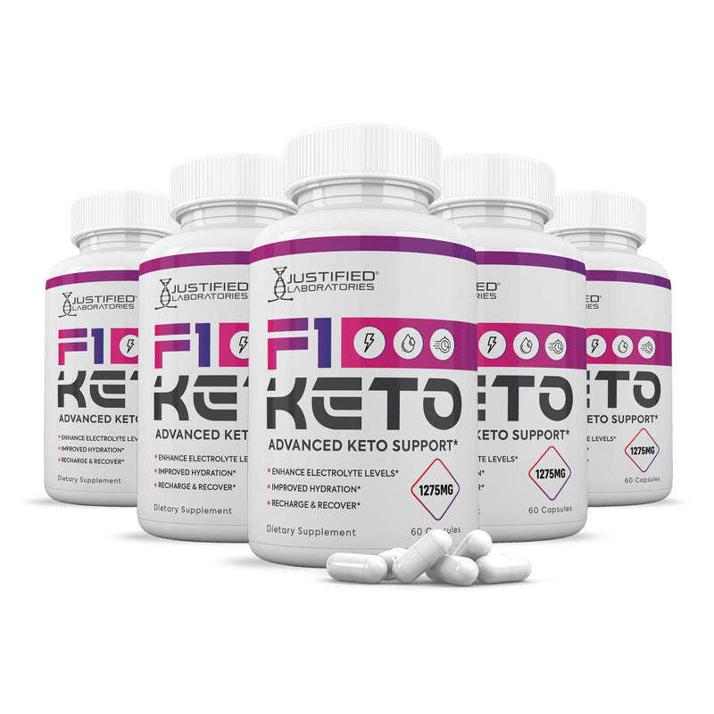 Justified Laboratories F1 Keto - 60 Capsules, Pack of 5 - Ketogenic Support from Apple Cider Vinegar, Green Tea Leaf, Vitamin C, Vitamin D3 & Extra Virgin Olive Oil - 150 Servings 60 Count (Pack of 5)