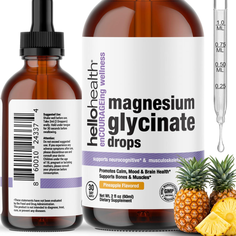 Magnesium Glycinate Liquid Drops Supplement for Women, | Men & Kids – magnesio Bisglycinate 100 mg for Natural Calm, Muscle Recovery – Liquid Vitamins (30 Days) Pineapple Flavour Adult Pineapple